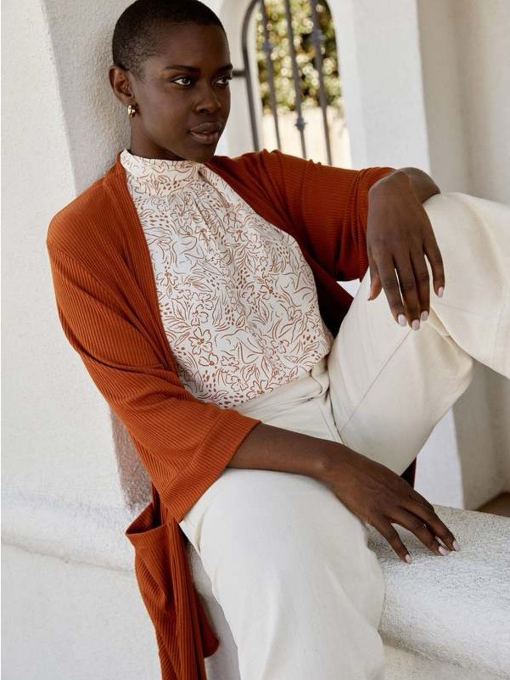 Whimsy + Row Frances Duster Cardigan Rust Ribbed Sz Small